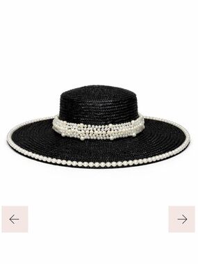 Self Same Petra Pearl Hat Black Straw Wide-Brim Sun Cap Raffia Adjustable